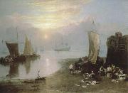J.M.W. Turner sun rising through vapour:fishermen cleaning and selling fish Sweden oil painting artist